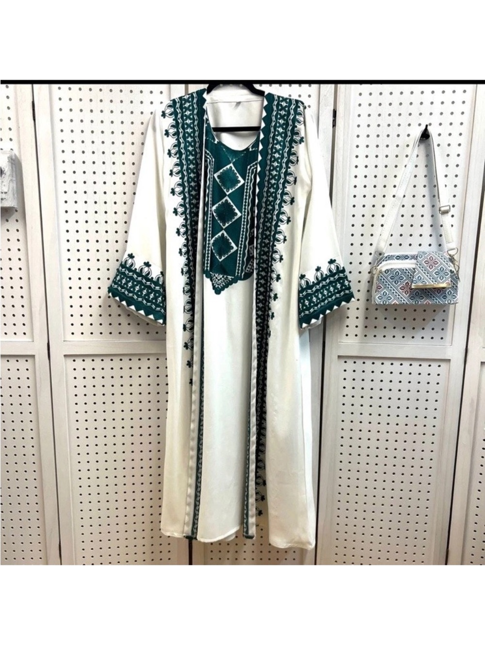 Tatreez Maxi Dress with Emerald Green Embroidered Detailing
